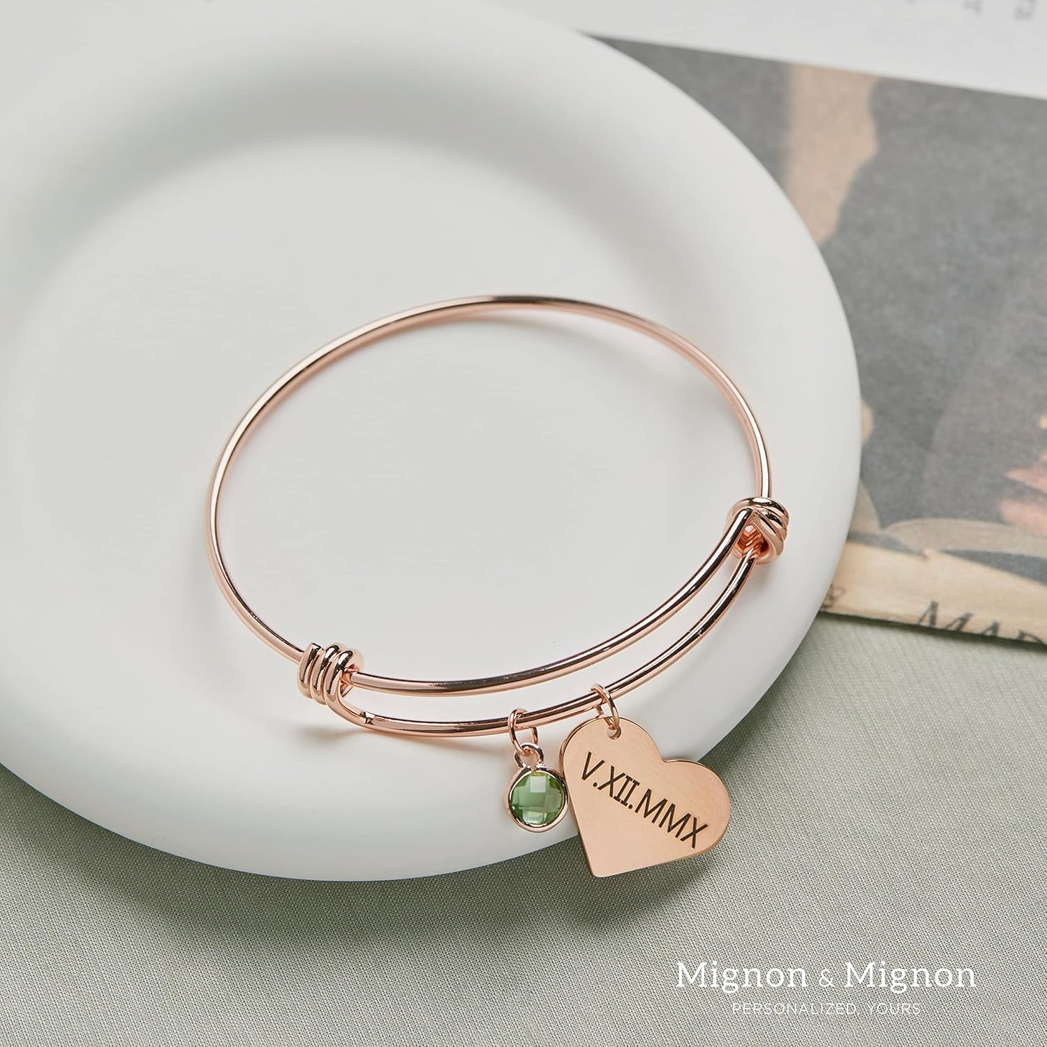 MignonandMignon Heart Birthstone Bracelet Personalized Gift for Her Family Birthstone Jewelry Customized Bangle - ABR-LH-BS - Image 5