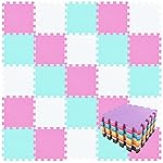 qqpp EVA Rubber 18 Tiles Interlocking Puzzle Foam Floor Mats - Baby Play Mat for Playing | Exercise Mat for Home Workout. White, Pink, Green. QC-ACHb18N