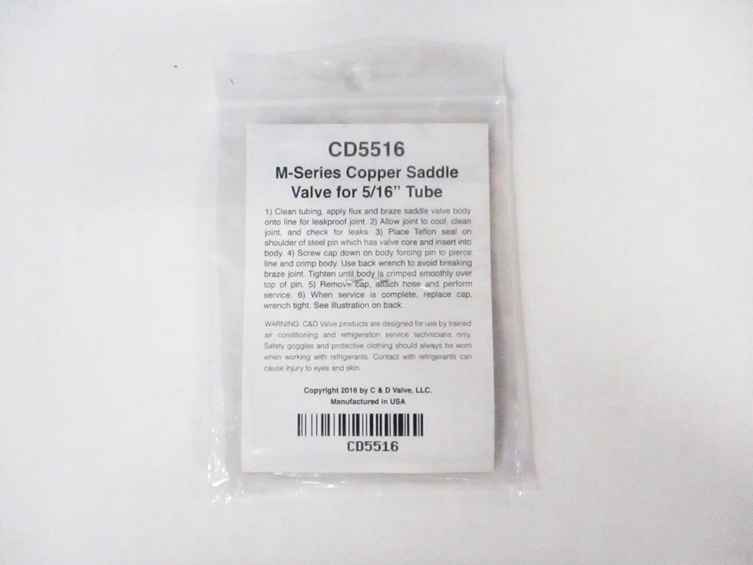 C&D CD5516/6 braze-on self-Piercing Copper Saddle Valve for 5/16" Tube