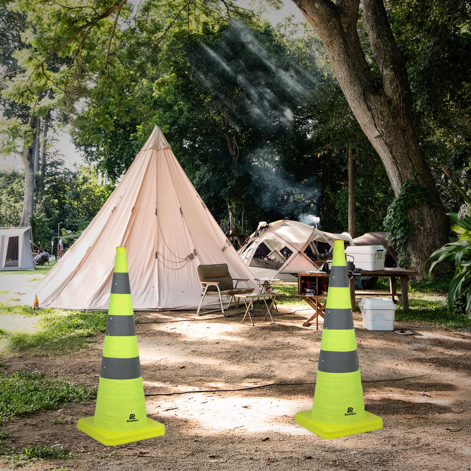 RoadHero 36 Inch 2 Pack Collapsible Traffic Safety Cones, Lime Green Pop-up Cones with Reflective Collar for Road Safety, Driving Training, Parking Lots