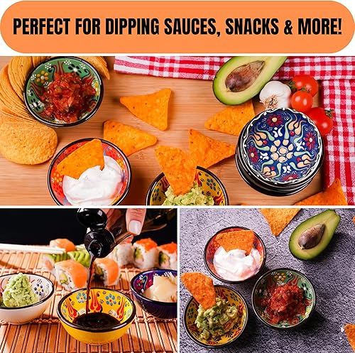 Miniatura 2 de BCS Juego de 6 cuencos de cerámica pequeños para inmersión, tabla de preparación de cocina y charcutería, plato de salsa de soja, platos decorativos