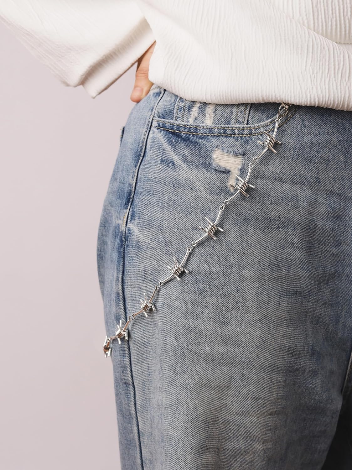 Sacina Gothic Silver-tone Barbed Wire Pants Chain, Wallet Belt Chain, Goth Punk Grunge Emo Accessories - Image 4