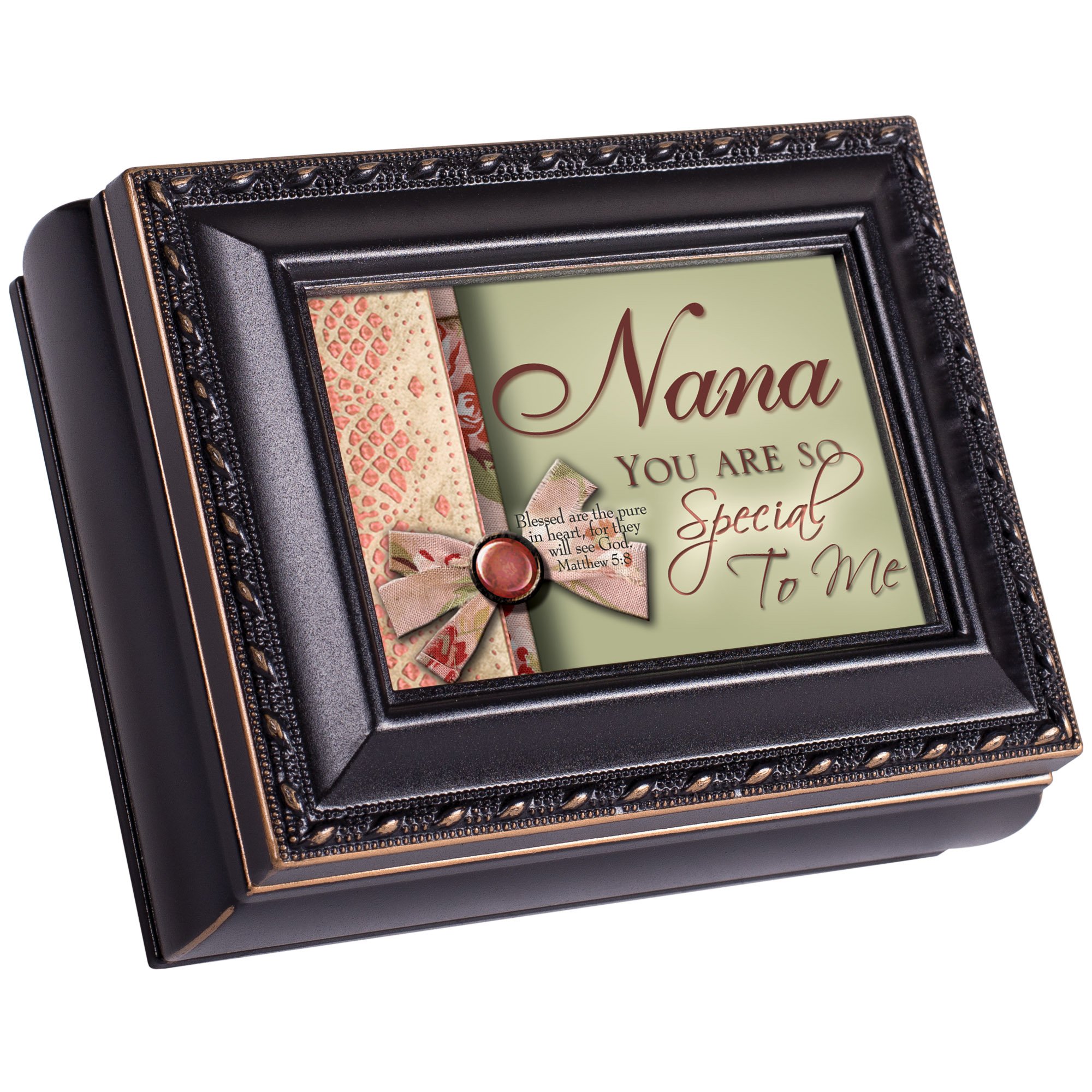 Cottage Garden Nana Special Black Rope Trim 4.5 x 3.5 Tiny Square Jewelry Keepsake Box