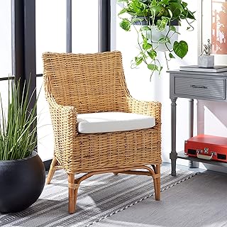 SAFAVIEH Home Collection Cristen Rattan Cushion Accent Chair, Natural/Wh...