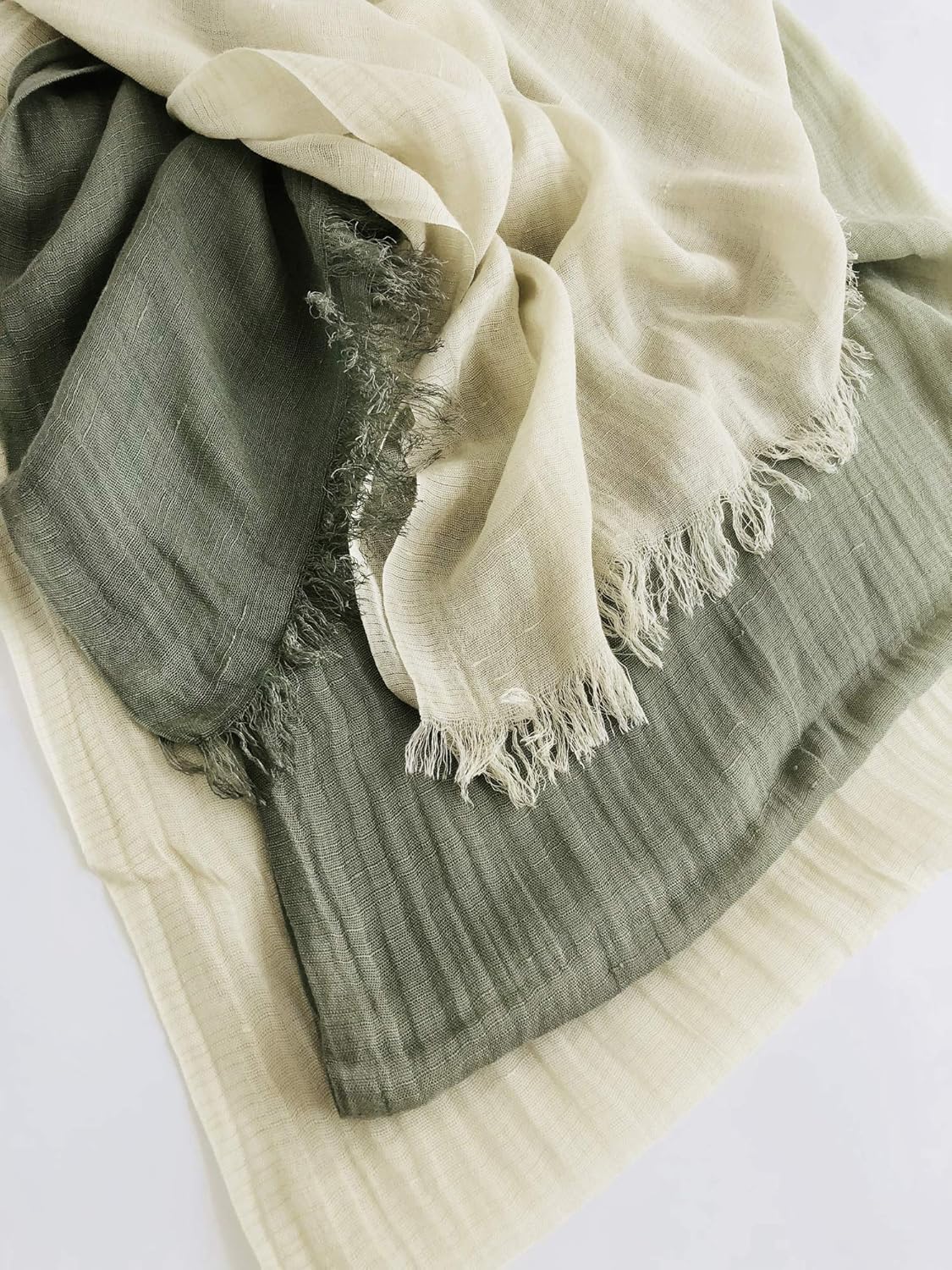 GERINLY Two Tone Linen Scarf Wraps Basic Textured Scarf Hemp Shawl - Image 4