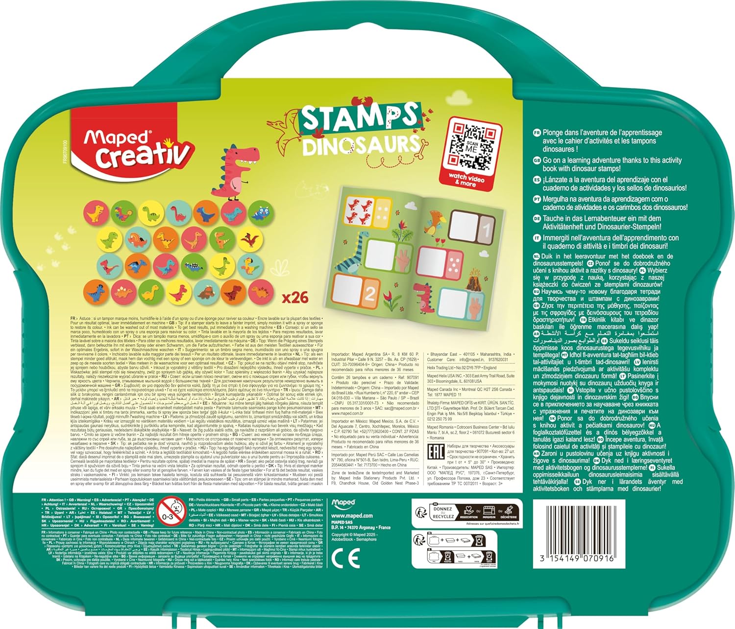 Set of 26 Dinosaur Stamps in Plastic Case - Self-Inking