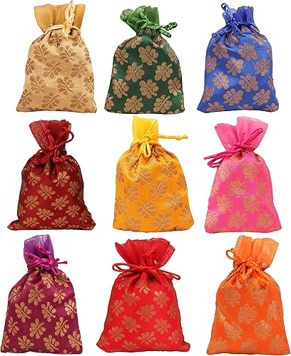 Miniatura 43 de Touchstone Preciosas bolsas de envoltura de regalos reutilizables, ecológicas, grandes con cordón, estampado de hojas de ficus para cumpleaños