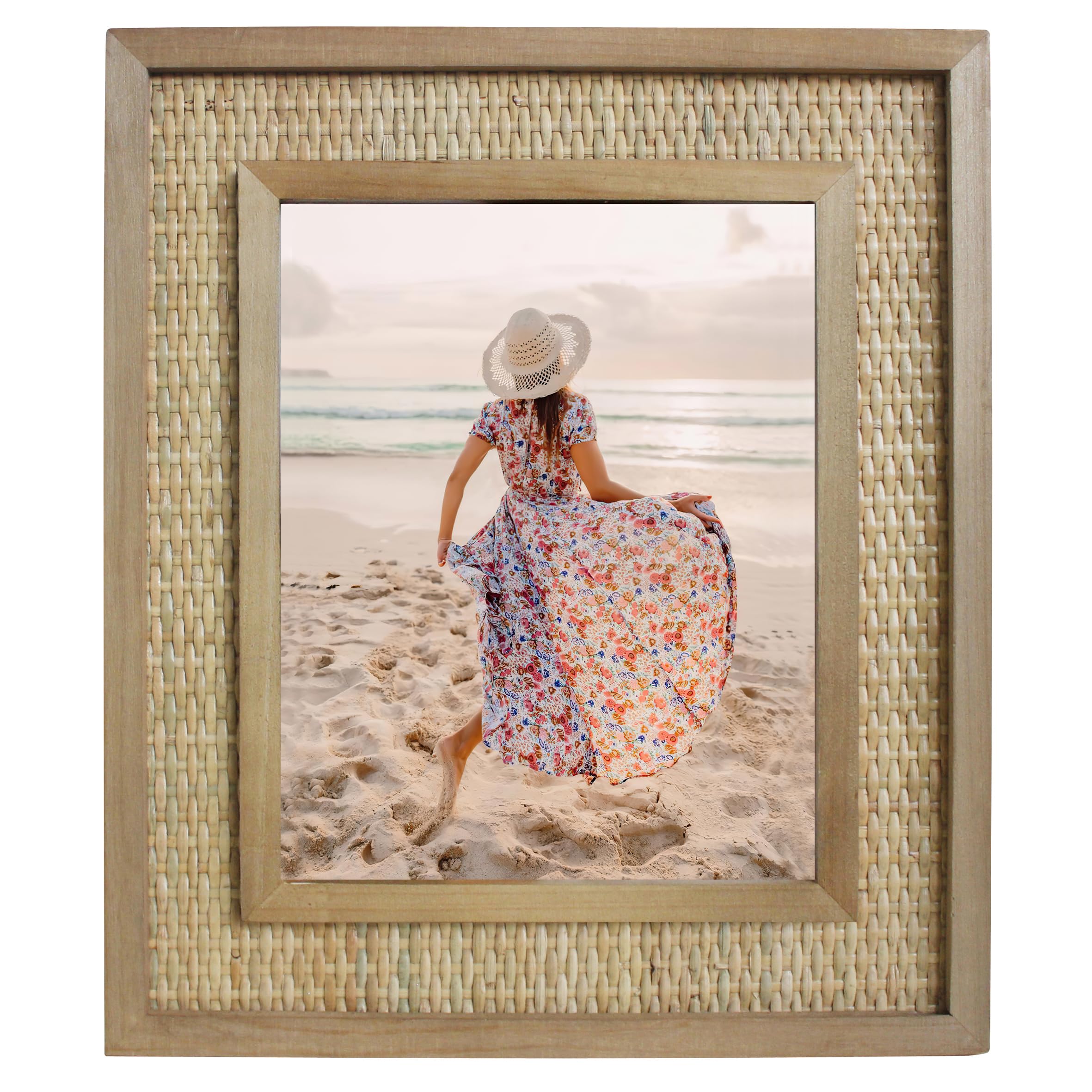 Cadre photo rotin 20,3 x 25,4 cm en bois massif anti-reflet CVHOMEDECO