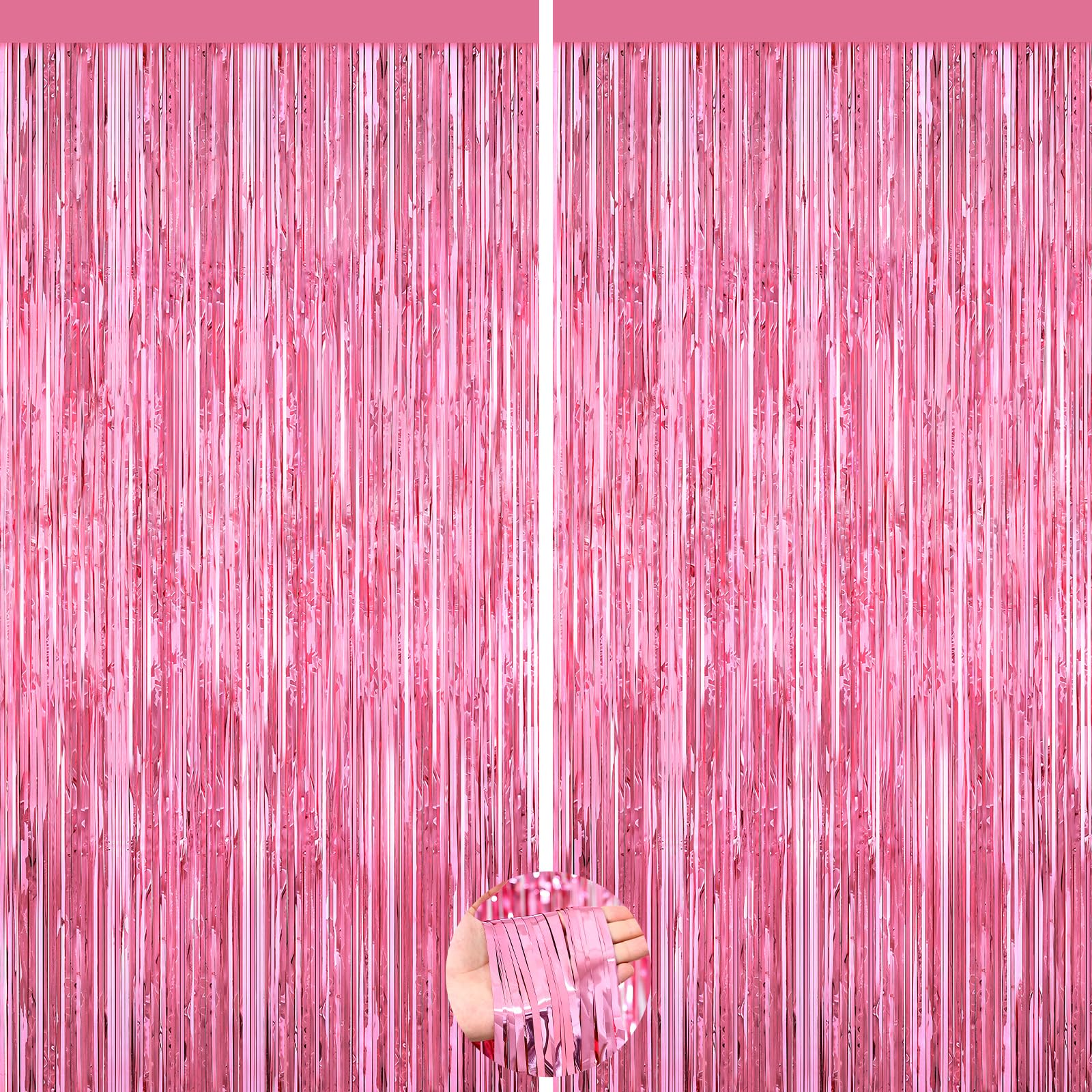 Glitter Pink Backdrop, 2Pack Metallic Foil Fringe Curtain Party Decorations