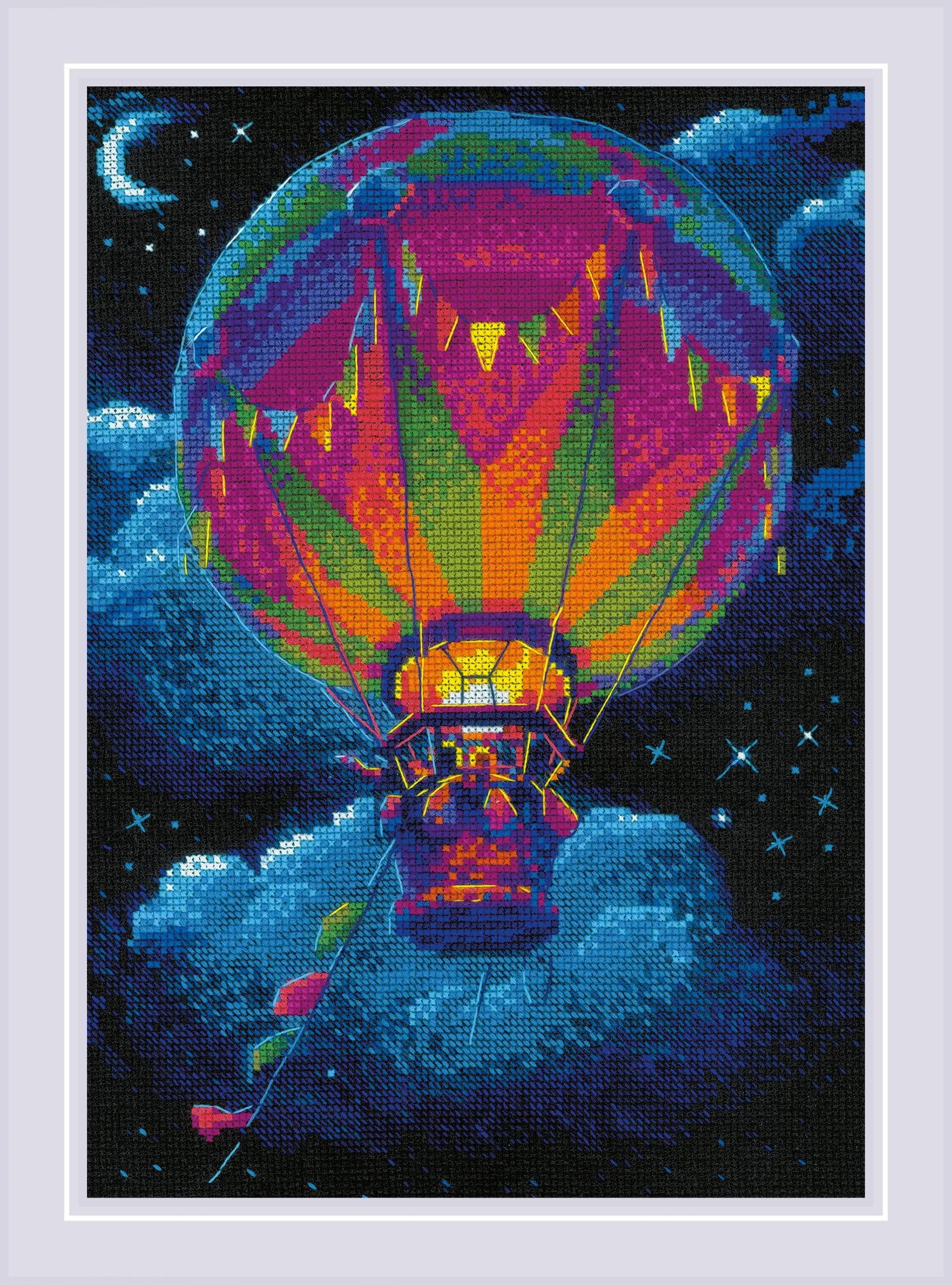 Riolis Multicolor - Hot Air Balloon 2290, Cross Stitch Kits 8¼"X11¾, Cross Stitch Kits For Beginners & Advanced, Crossstitching Kit Adult, Embroidery Counted Stitching Kit