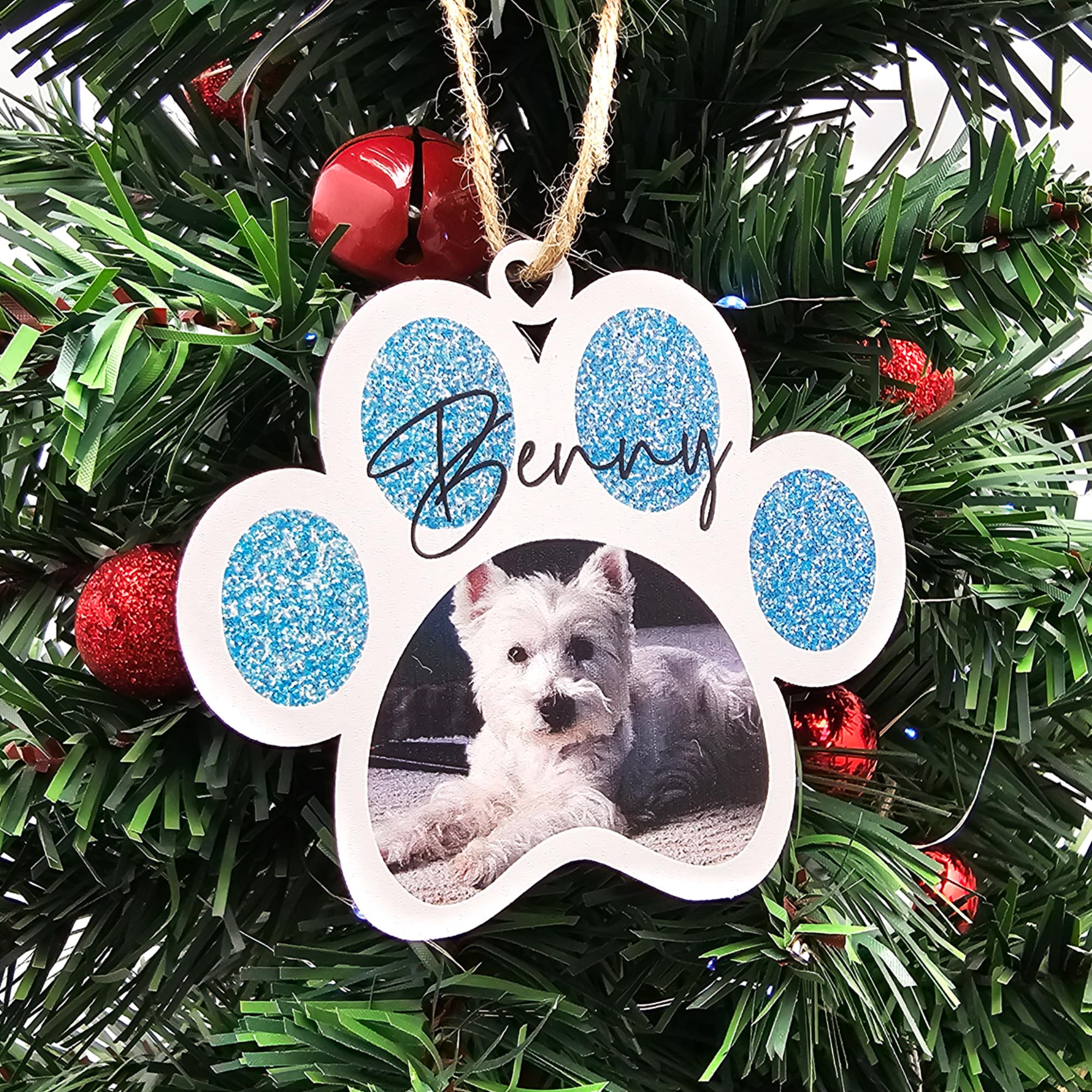Personalised Photo Christmas Decoration - Customisable Bauble for Pet Lovers, Heartwarming Keepsake for the for Christmas (Blue, Mdf Wood Indoor Use Only 10cm x 9cm)