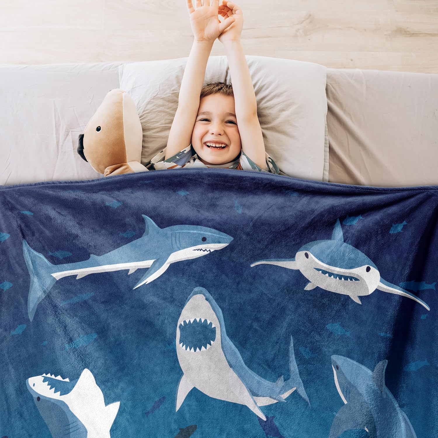 Shark Throw Blanket, 320gsm Blanket Fluffy Cozy Soft Warm Plush Lightweight Decorative Blanket Gifts for Women Men Boys Girls Kids Baby, Blankets Quilt for Bed Sofa Chair Couch (80"x60") - Image 2