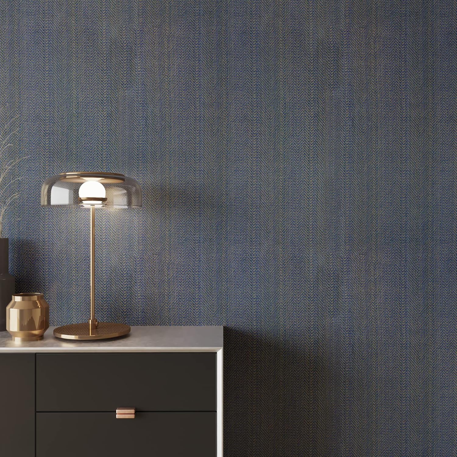 VEELIKE 15.7''x118'' Metallic Denim Gold Grasscloth Wallpaper Textured Faux Grasscloth Peel and Stick Wallpaper Self Adhesive Waterproof Fabric Contact Paper for Cabinets Wall Shelves Bathroom Bedroom