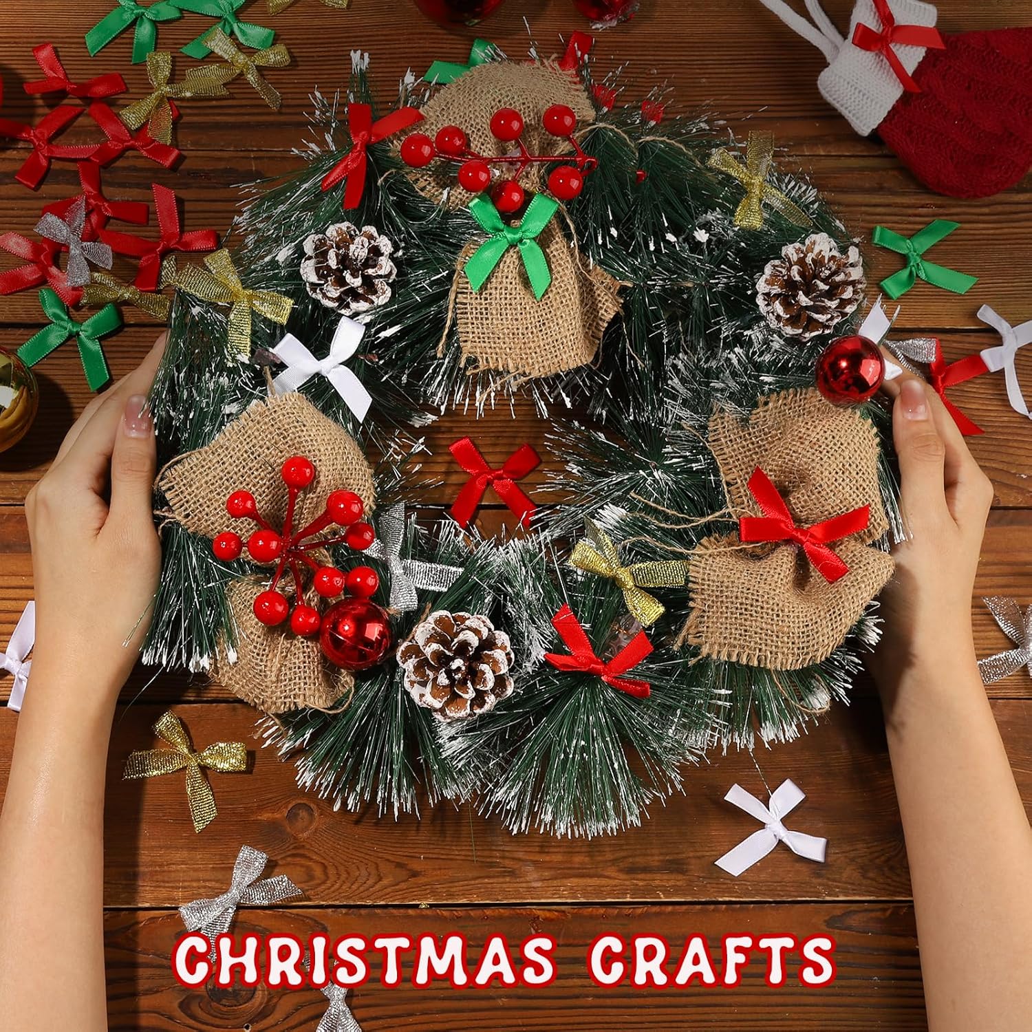 YGDZ Mini Bow Gift Wrapping Ribbons - 50 Pack, 5 Colors (Red, Green, Silver, Gold, White), Small Bow Ornaments for Crafts, Tree Decor & Gifts - Image 3