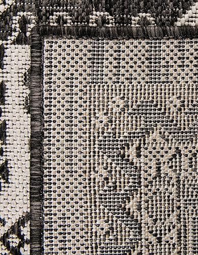 Miniatura 158 de Rugs.com Outdoor Aztec Collection Alfombra – 4 x 6 pies alfombra de tejido plano gris carbón perfecta para salas de estar, grandes comedores, planos