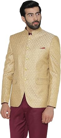 WINTAGE Mens Banarsi Rayon Cotton Casual and Festive Indian Jodhpuri Grandad Bandhgala Blazer 2 Colors