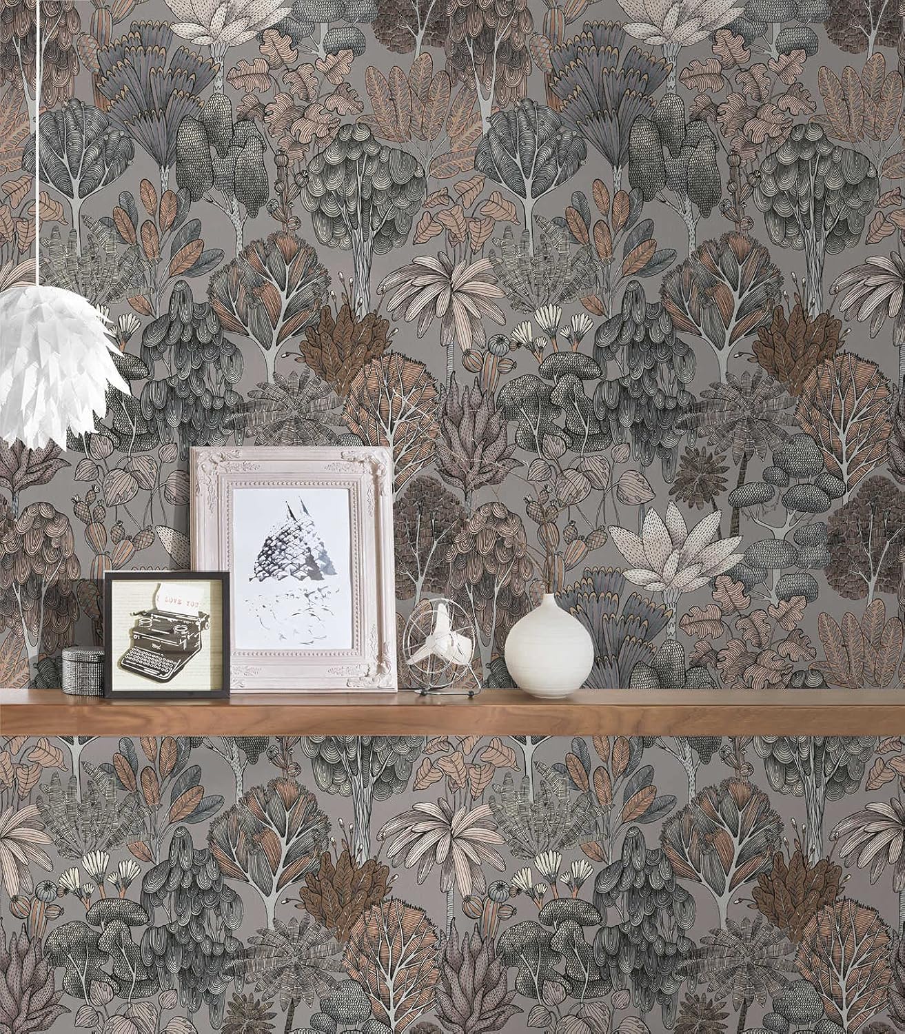 A.S. Création Architects Paper Jungle Wallpaper Floral|Impression Non-Woven Wallpaper 10.05 m x 0.53 m Grey Beige Orange Made in Germany 377574 37757-4