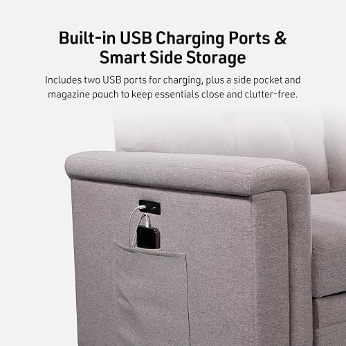 Miniatura 7 de Lilola Home - Sofá cama modular reversible de lino gris claro con diván de almacenamiento