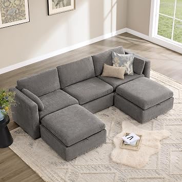 CHITA 112" Modular Sectional Sofa, 5 Seat Modular Couch, Grey | Oversized Modular Sectional Sofa Set, FSC Certified, U Shaped Couch, with Reversible Chaise, Storage Ottoman