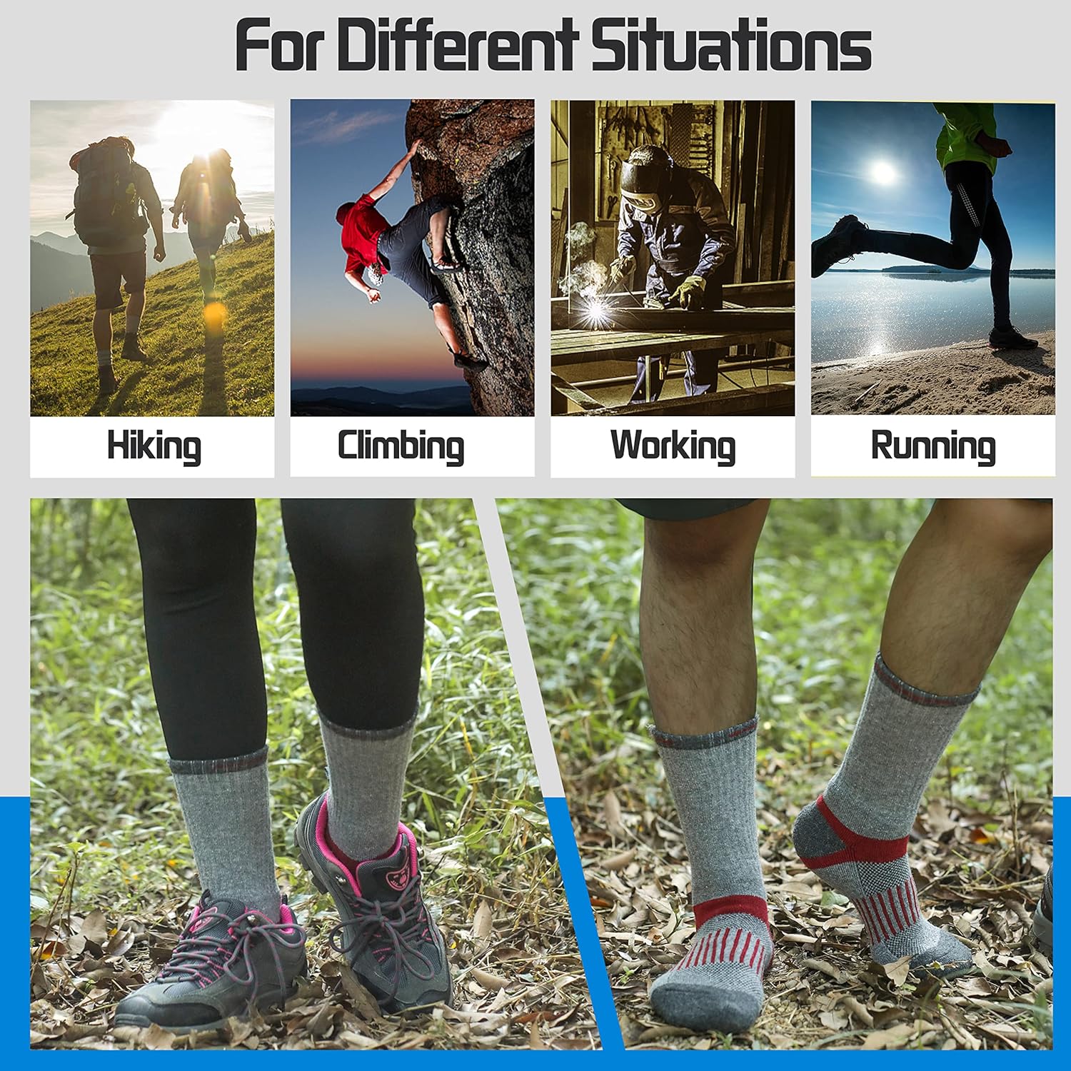 5 Pairs Merino Wool Hiking Socks Warm Thermal Winter Cozy Cushioned Moisture Wicking Socks for Women & Men - Image 6