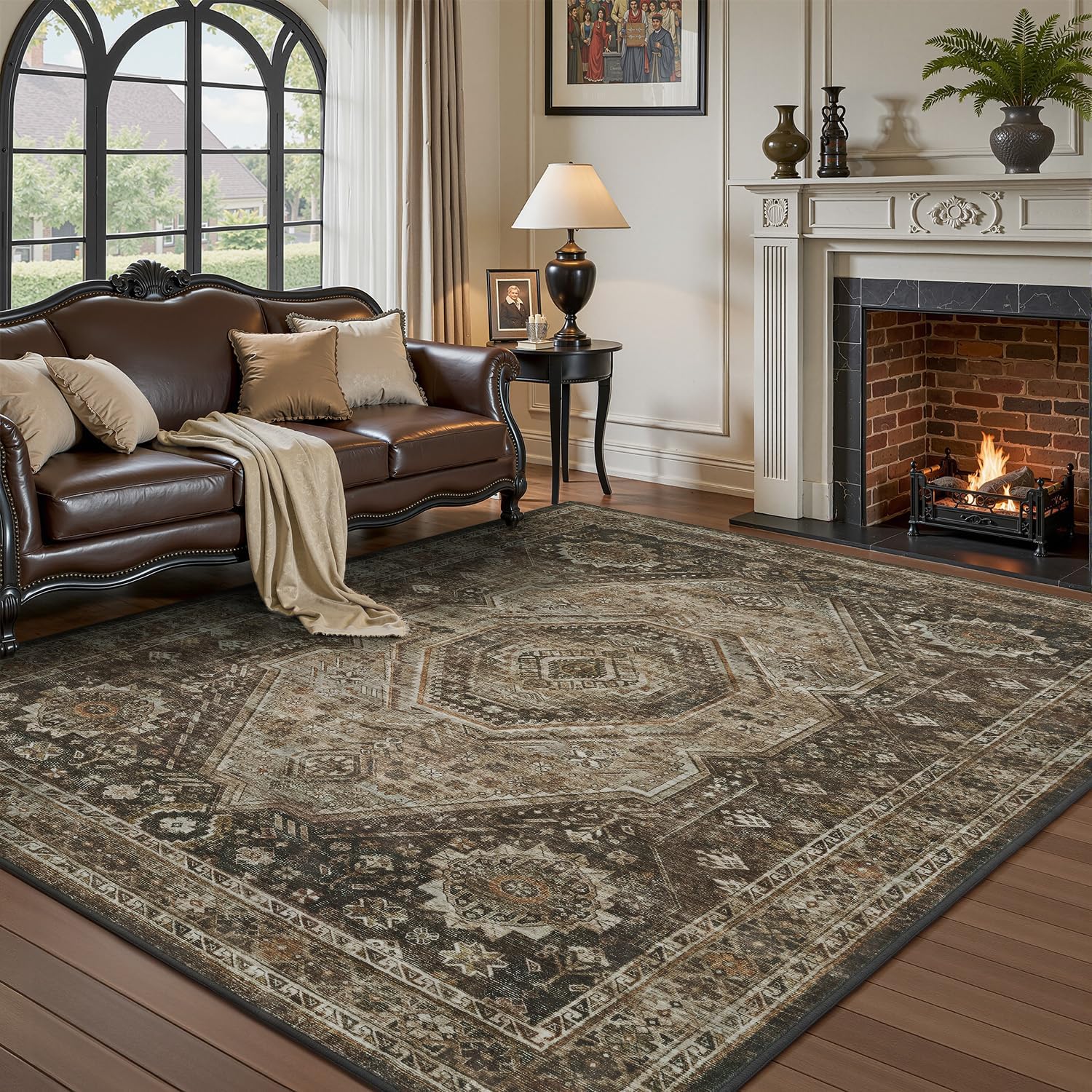 RESARE-Area Rug 6X9 Rug for Living Room-Machine Washable Rugs for Bedroom-Soft Vintage Brown Non Slip Carpet- Rug for Dining Room Office Under Bed or Table 6ft X 9ft Brown