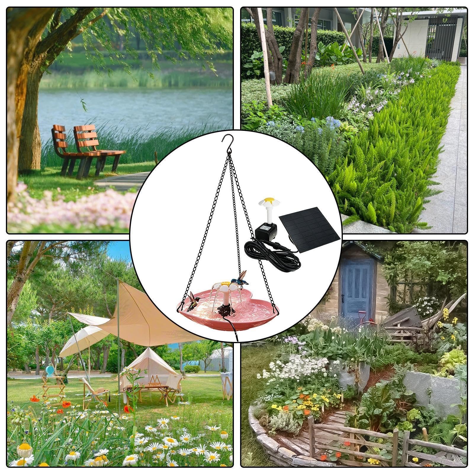 Vasca per uccelli da giardino, a cascata, da appendere, per colibrì, pettirossi, passeri, recinzioni, balcone, corrimano, cortili, balconi, cortili