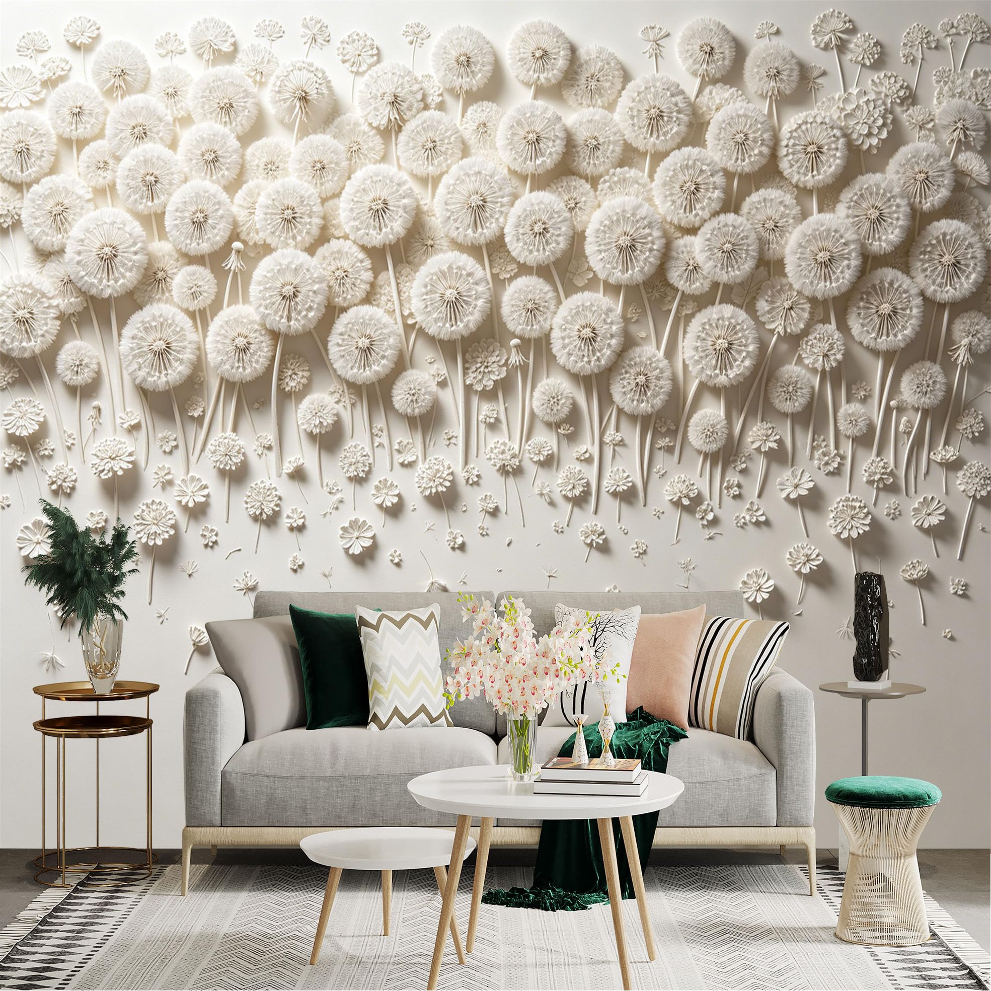 Lnzczhyre Dbh260521492 Custom Size Wall Sticker Mural， White Dandelion Fluff， Minimalist Floral Art， Elegant Soft Texture， For Wall Decoration， Peelandstick Wall Decals.