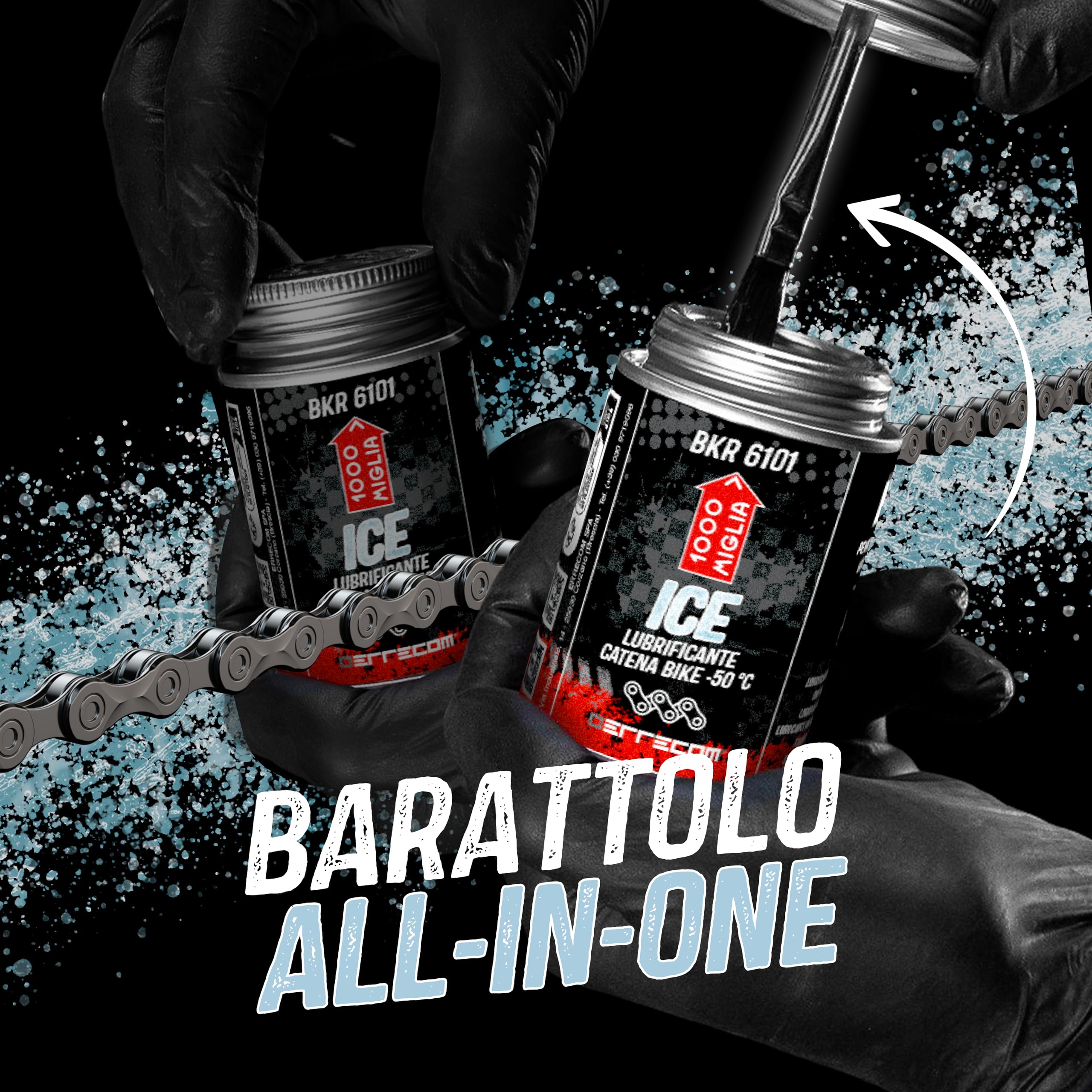 1000 Miglia BKR 6101 Lubrificante Catena Bici per utilizzo in Condizioni di Freddo Estremo fino a -50°C e Tracciati Innevati, Formula Fluorescente, Barattolo All-In-One con pennello incluso - 240 ml