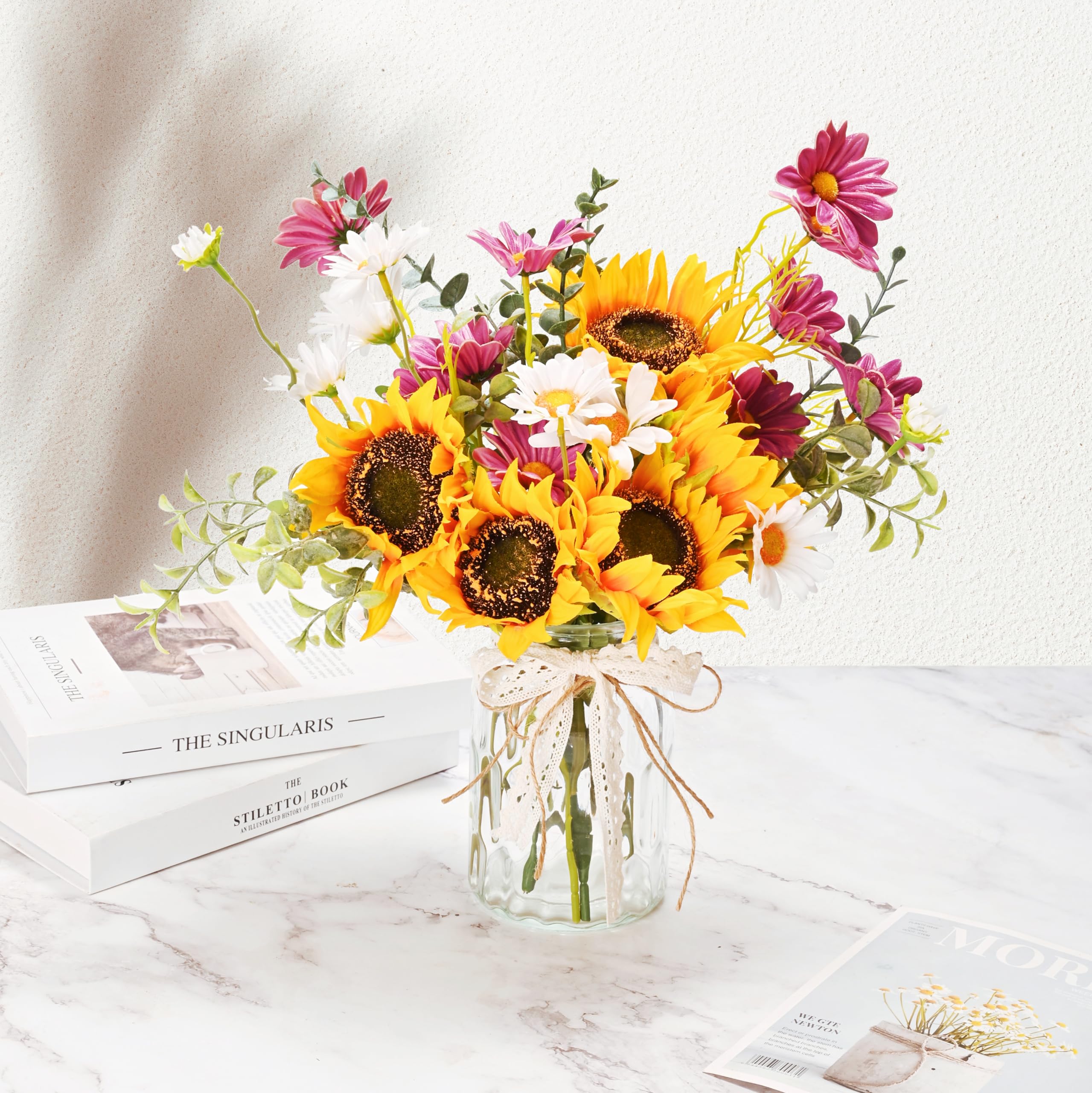 Yorkmills Artificial Flowers in Vase for Home Decor, Silk Sunflower ...