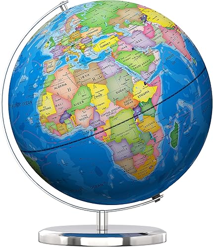 Orionstar Globo mundial grande de 13 pulgadas con soporte, globo educativo para el aprendizaje de los niños, detalles coloridos del mapa del mundo
