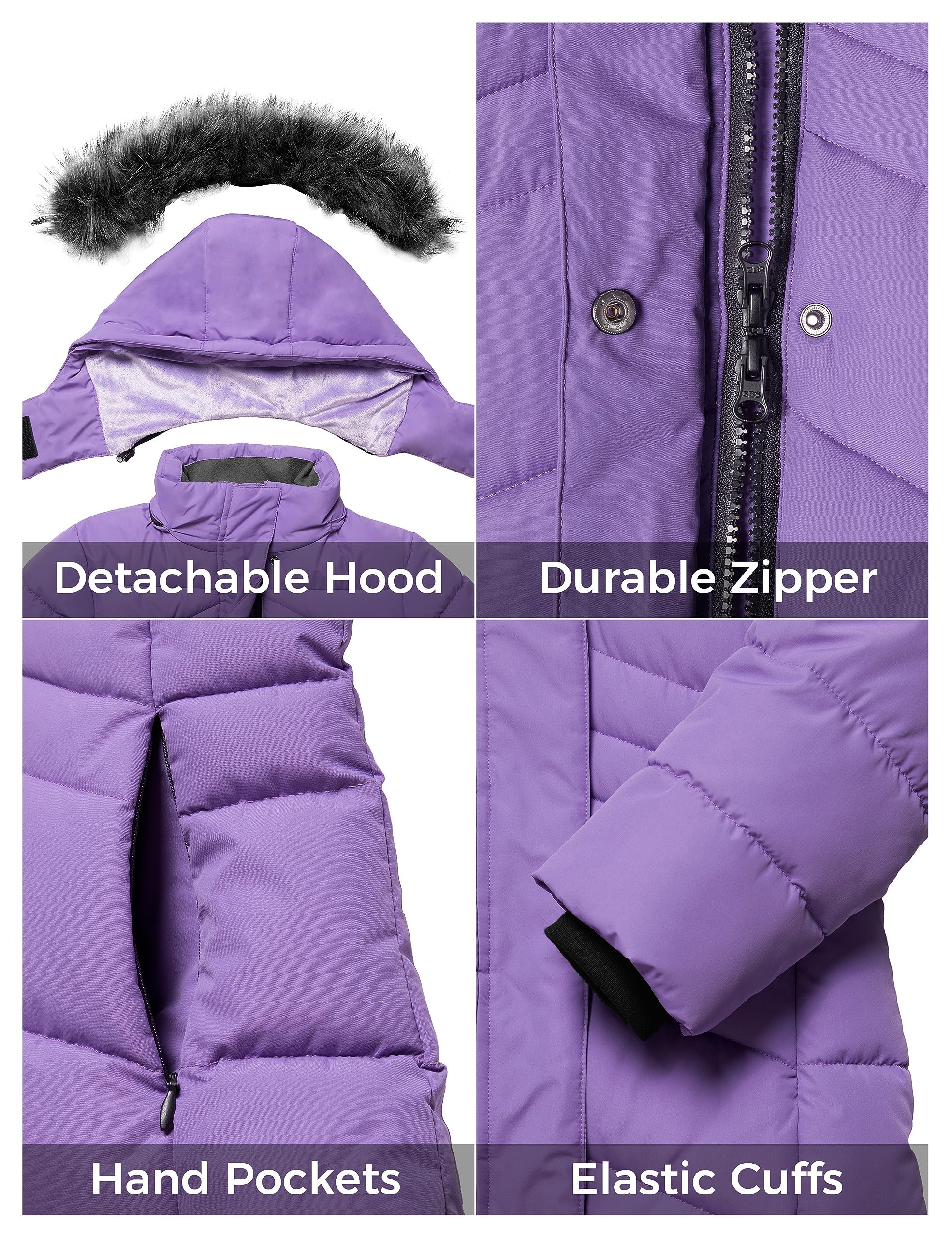 ZSHOW Mädchen Winterjacke mit Fleece Warm Baumwolle Lange Parka | Wasserdicht, Winddicht, Atmungsaktiv,Fleecefutter, Abnehmbare Kapuze, Reißverschlussjacke,Wintermantel,Alltag & Outdoor