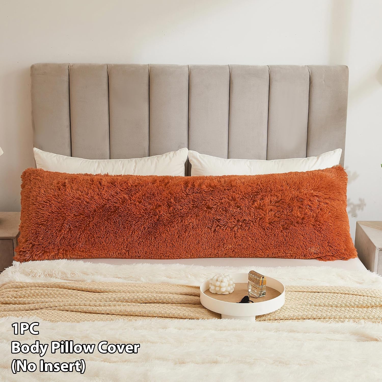 LIFEREVO Fluffy Faux Fur Body Pillow Cover 20"x54", Burnt Orange