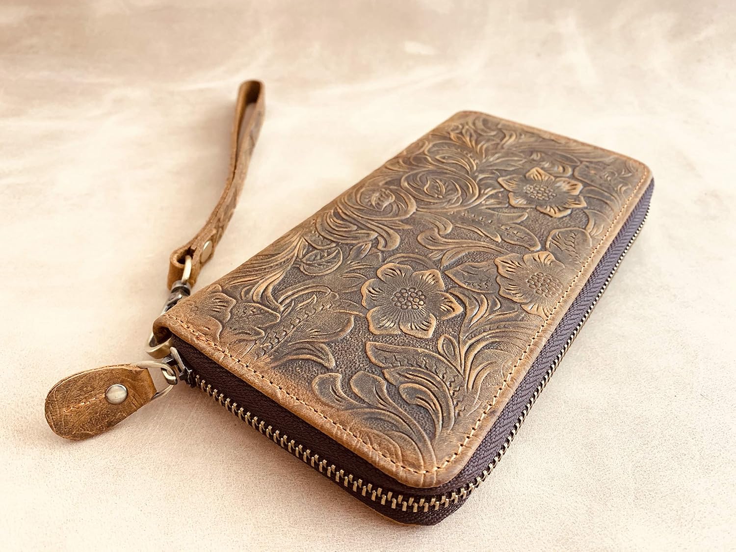 Women's wallet, Women's Wallet organizer, Long wallet, Leather wallet, Zipper Wallet, Wristlet Wallet | Flower Wallet |