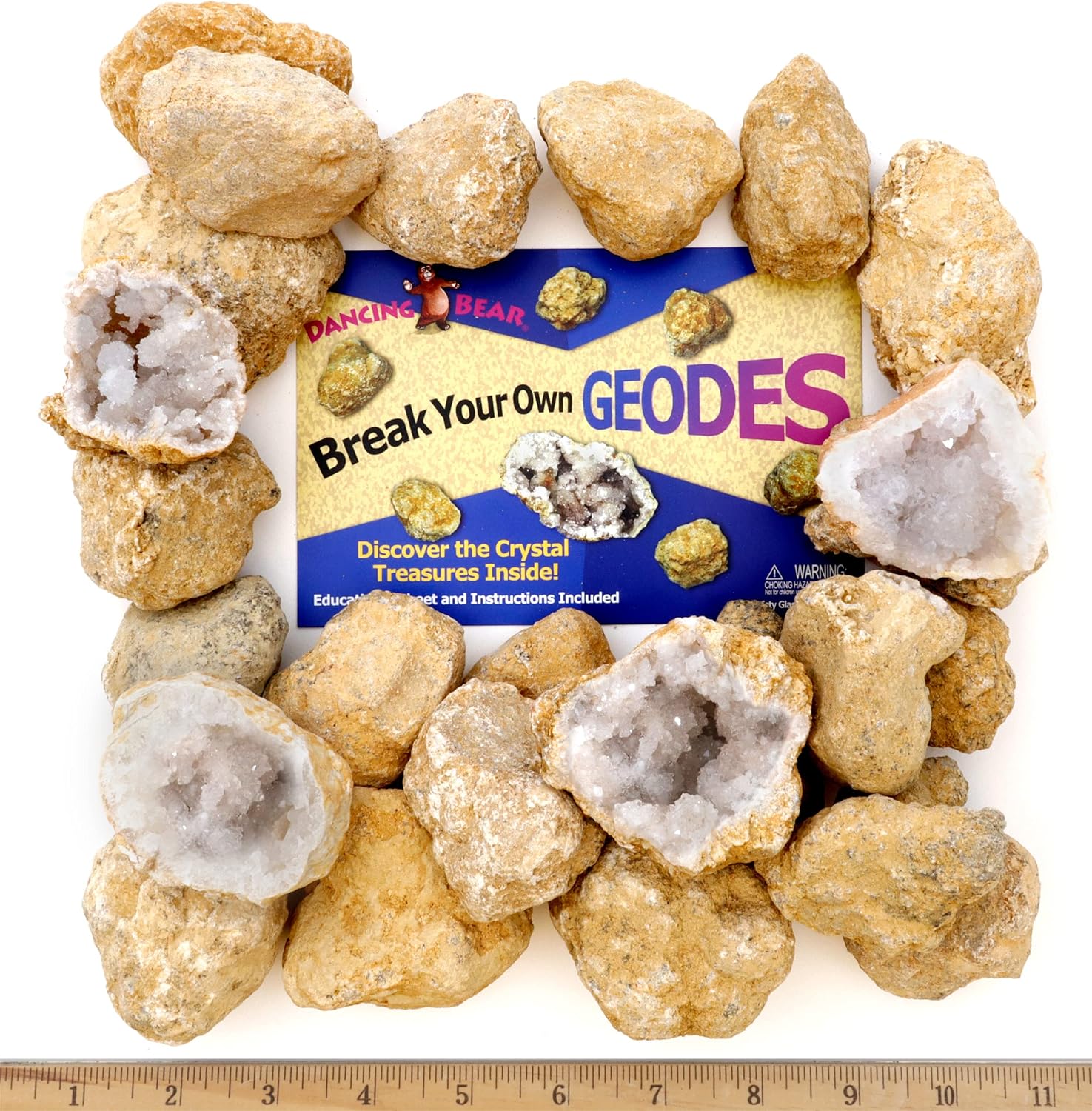 DANCING BEAR 25 Break Your Own Geodes, 90% Hollow, (Large 1.75-2.5") Crack Open & Discover Amazing Surprise Crystals Inside! Educational Info and Instructions Included, Fun Party Favors & Prizes