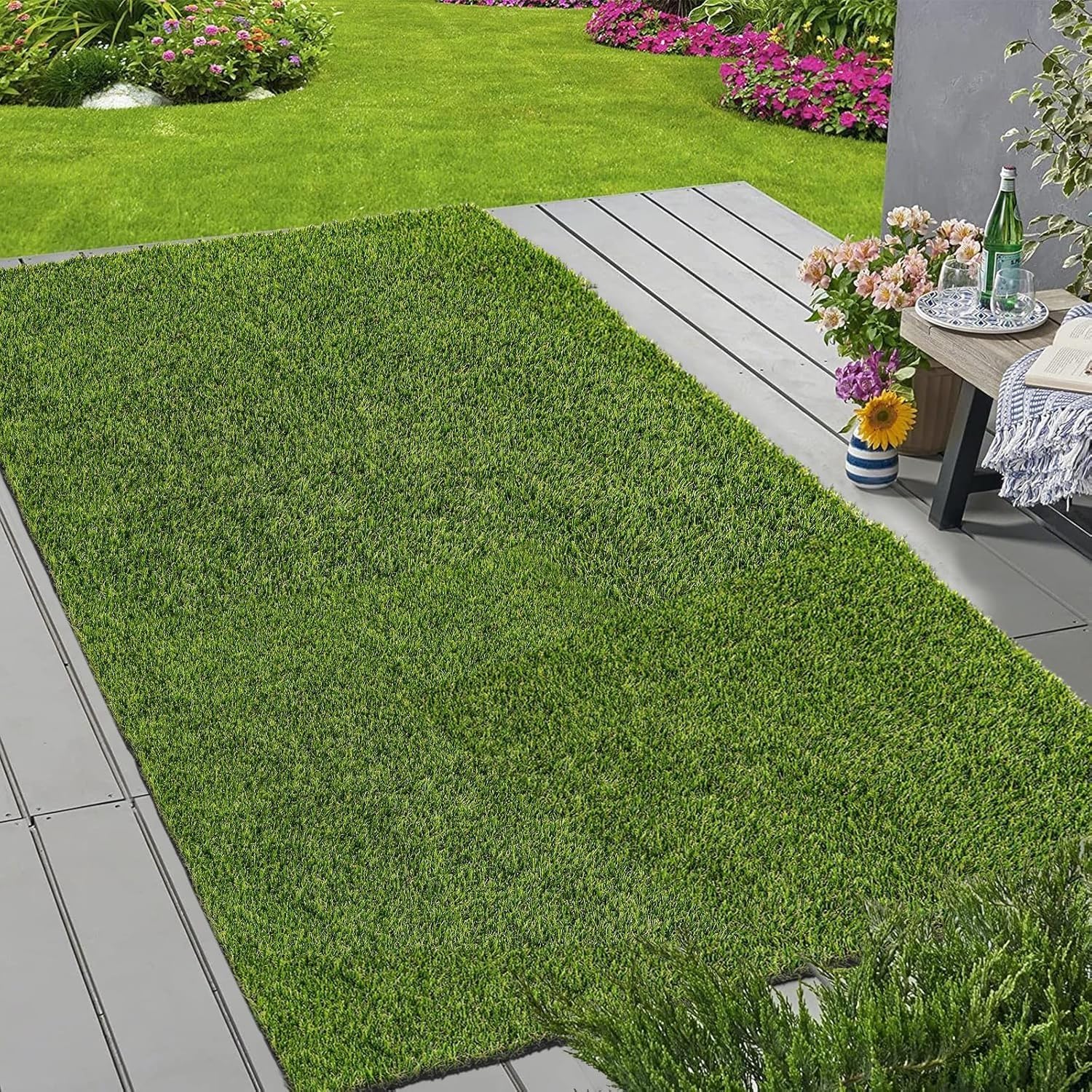 Realistic Artificial Turf Rug,3'x5' Reusable Grass Mat with Drainage Hole for Dog Potty Training Indoor Outdoor(Green,2 * 10)