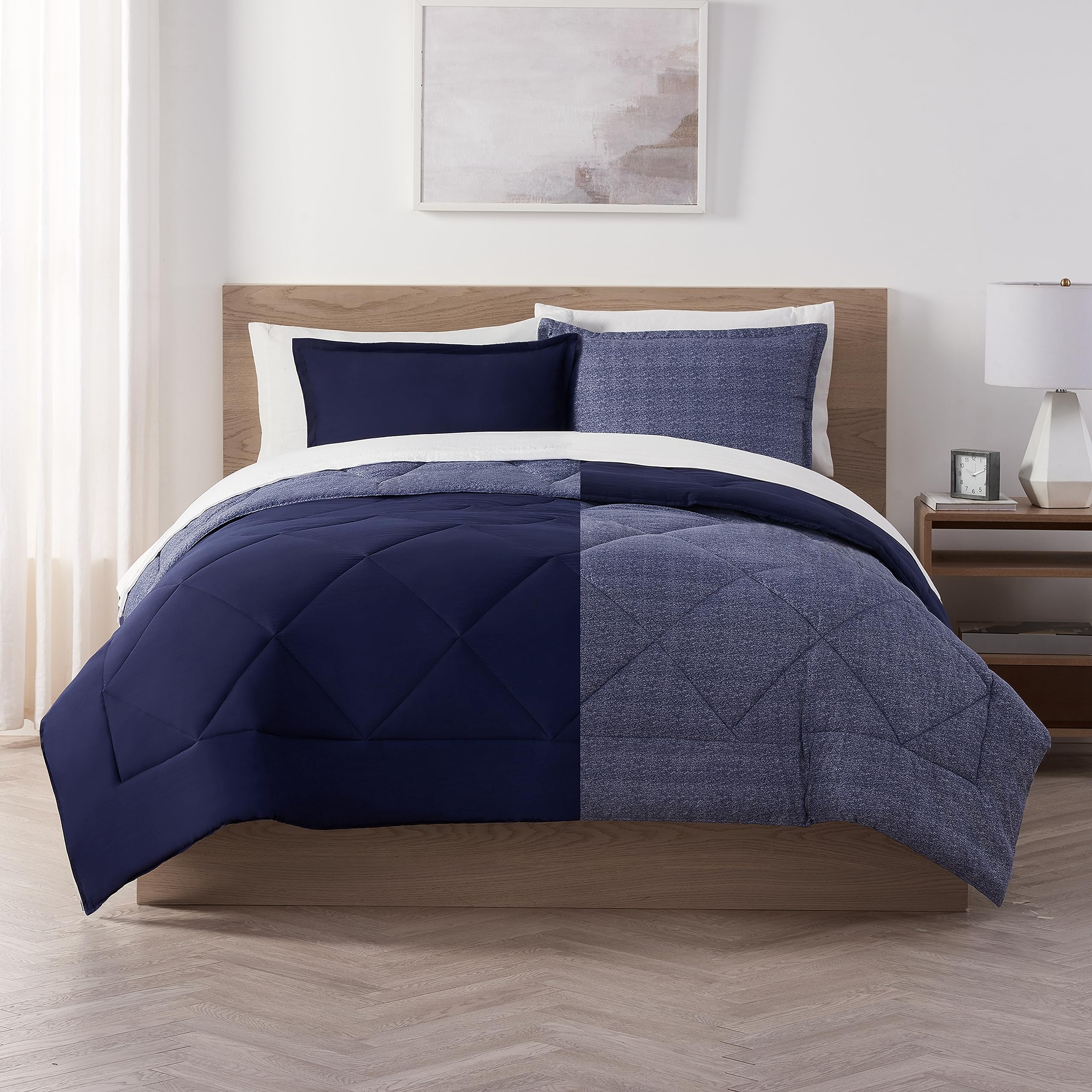 Serta Supersoft Cooling 3 Piece Reversible Comforter Set with Pillow Covers for All Season, King, Peacoat