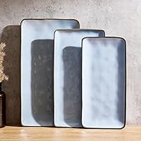 Famiware Ocean Series 3-Piece Rectangular Serving Platters, Reactive Glaze Stoneware Trays 15.67/14.1/12.6 Inch Blue for Parties, Turkey, Cheese