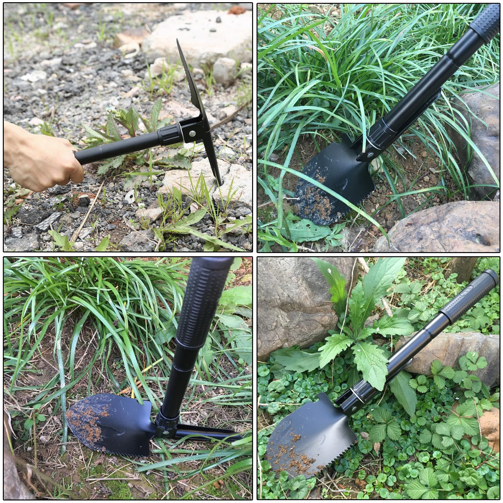 4-In-1 Multifunktions Klappschaufel, Klappbare Spaten Garten 42cm, Schwarz Klappspaten Mini, Multifunktionaler Camping Klappspaten, Für Wandern,Camping, Jagen, Garten, Schneeschaufeln, (Schwarz).