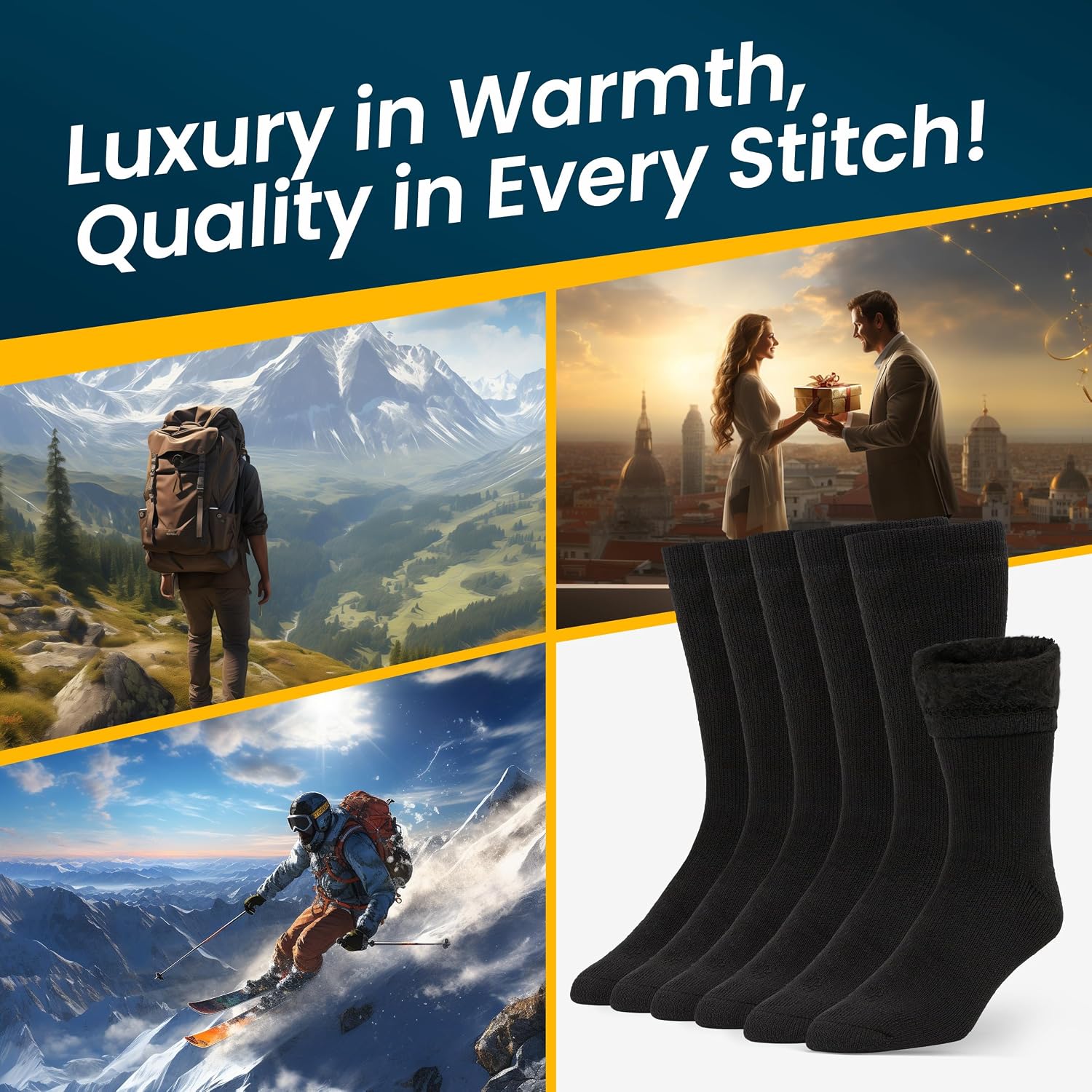 Alvada Merino Wool Hiking Socks Thermal Warm Crew Winter Boot Sock For Men & Women 3 Pairs