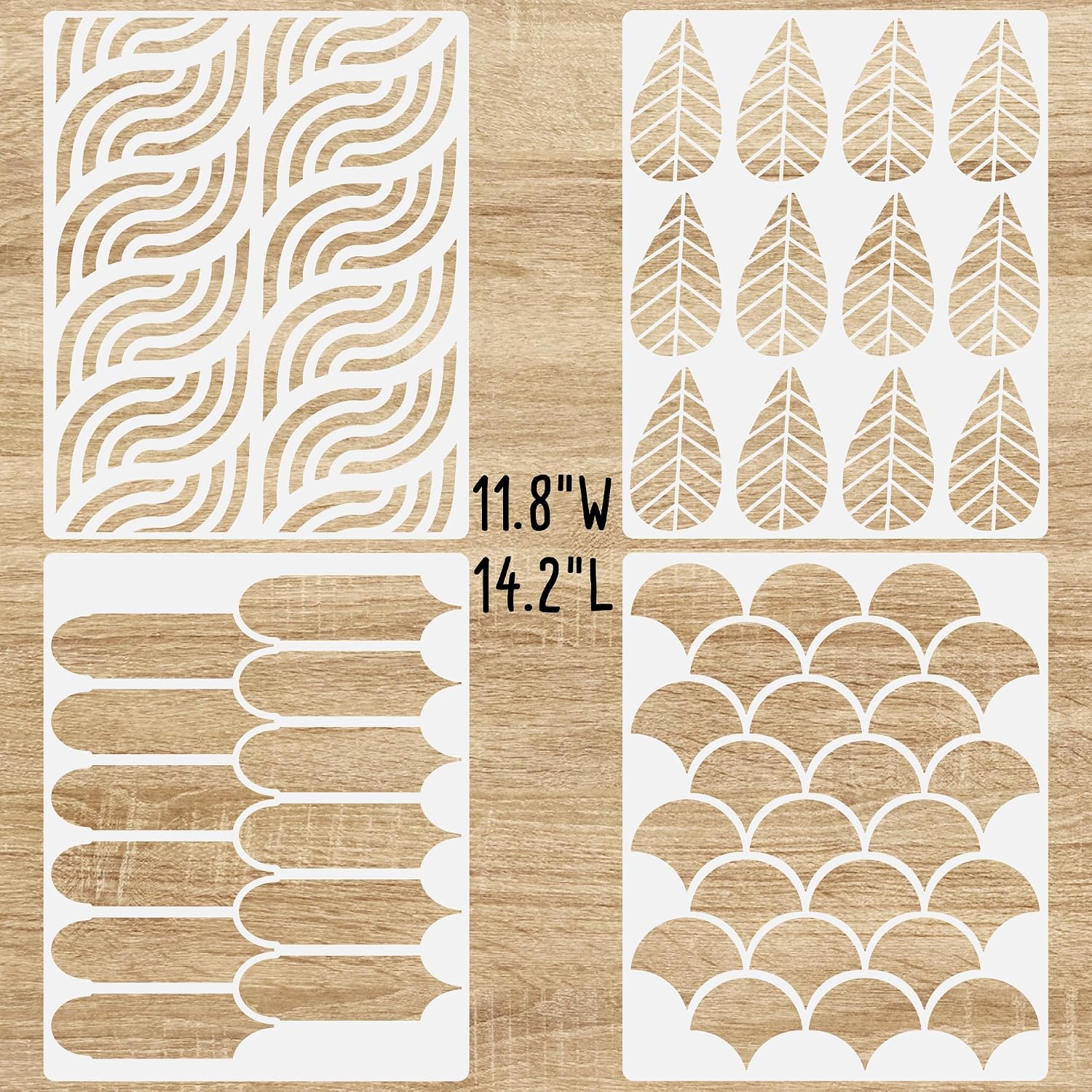14 Inch (4 Pack) Boho Geometric Modern Design Stencils for Painting Large Pattern on Wall, Wood, Canvas, Crafts, Concrete Stencils for Patio, Reusable Wall Stencils for Painting Art Décor