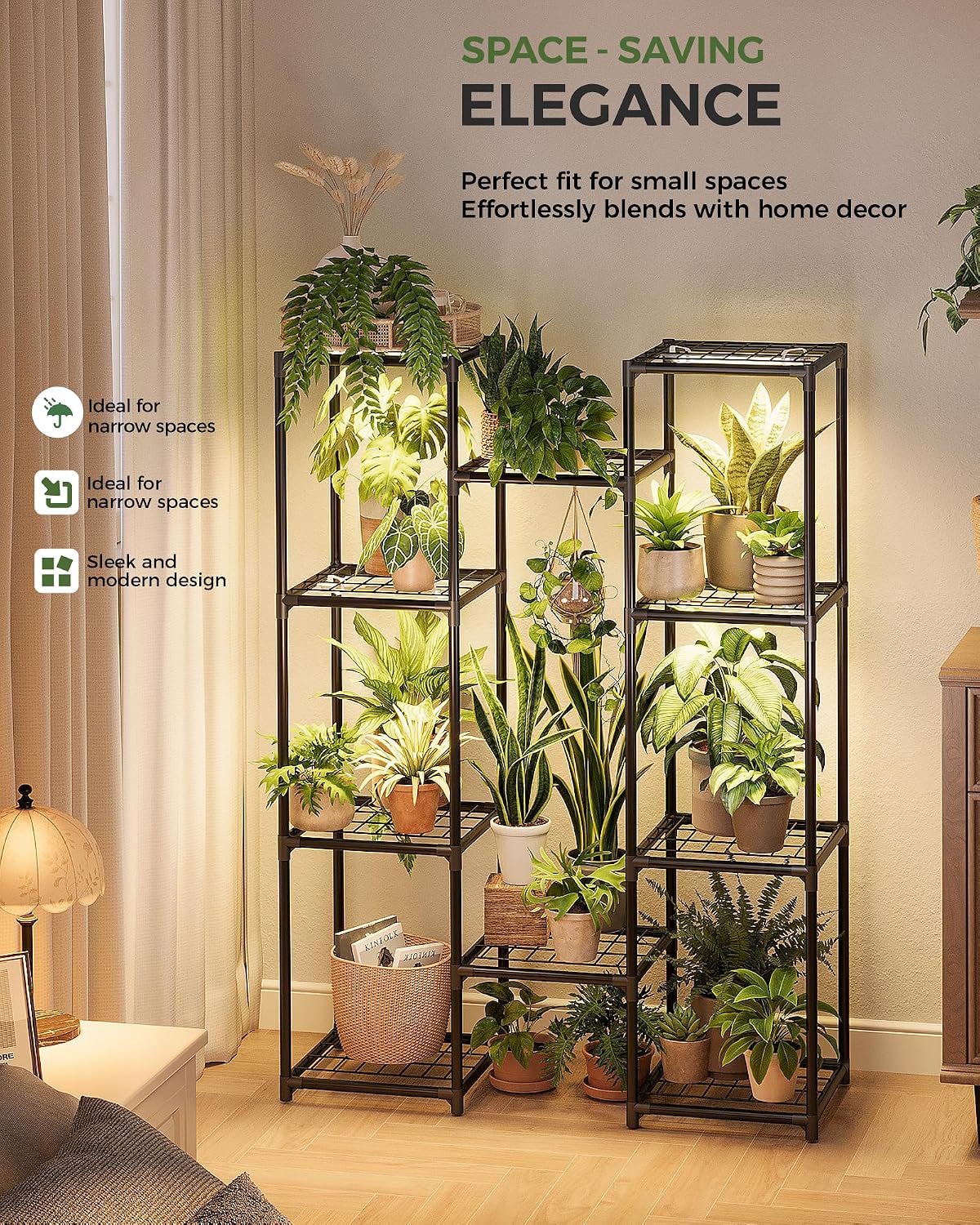 Laposso Plant Stand with Grow Light Tall Plant Stand Indoor Metal Plant Shelf Waterproof Black Plant Rack for Multiple Plant Holder image 3