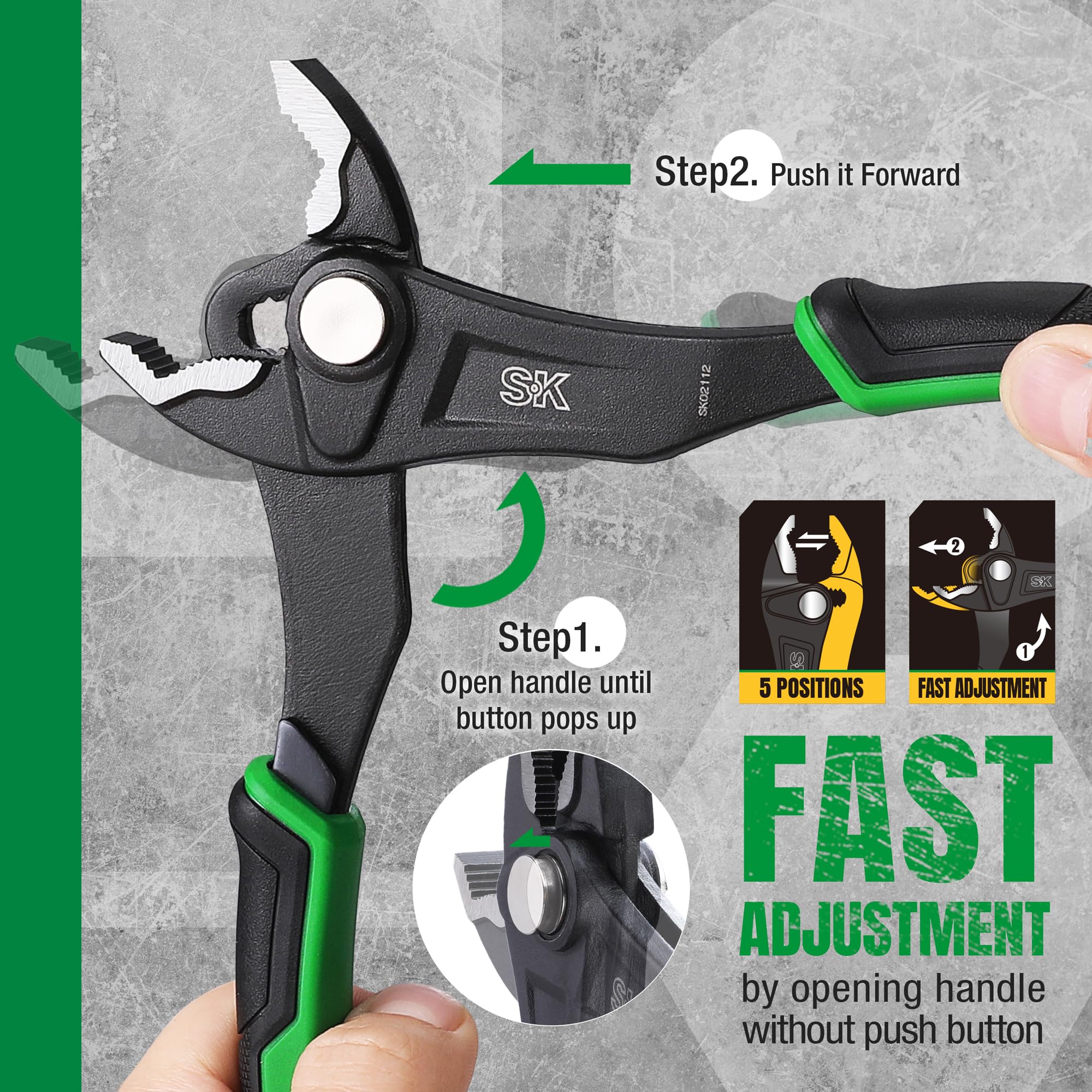 SK 8-Inch Adjustable Pliers - V-Jaw Grip -5