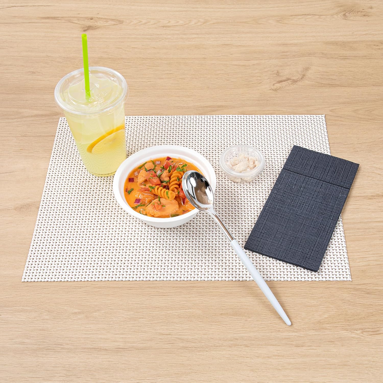 Restaurantware-Moderna 7.75 Inch Fancy Flatware, 500 Durable Plastic Flatware - With White Handle For Grip, Heavy-duty, Silver Plastic Spoons, Easily Disposable Or Restaurants