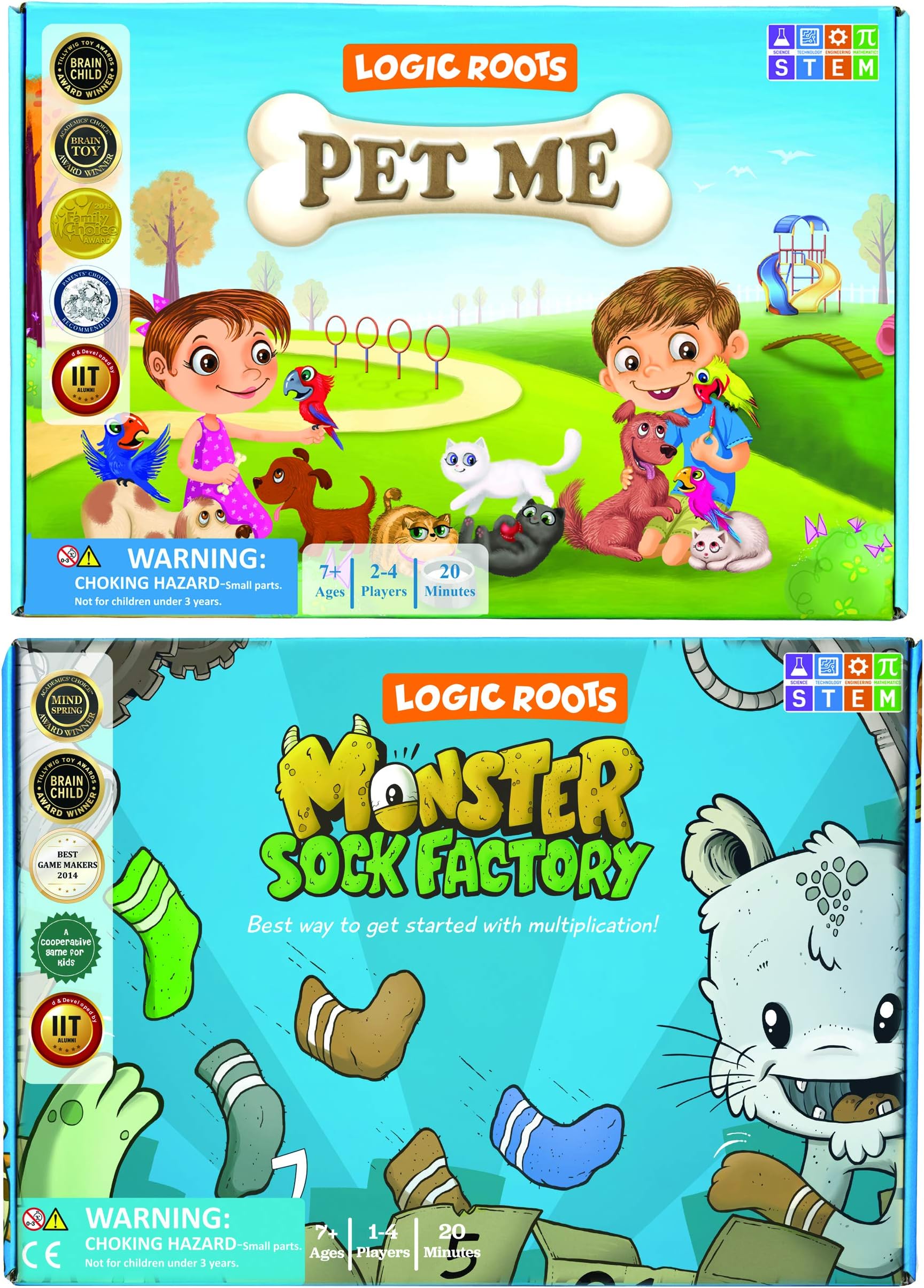 Two Math Games for Kids - Learn Addition, Subtraction, and Multiplication Table | Educational Games for Kids 5 and up for Kids (Pet Me + Monster Sock Factory)
