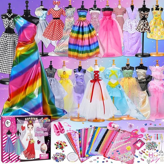 Tacobear Fashion Design for Kids Girls Toys Arts and Crafts Sewing Kits for Children Fashion Designer Studio with Sketchbook Mannequin Gifts for 8 9 10 11 12 Years Old 60+ Outfits