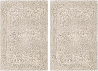 COTTON CRAFT Linen Bath Mats Set of 2 - Reversible 100% Cotton Plush Absorbent Tufted Rugs 17x24 Inch