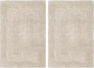 COTTON CRAFT Linen Bath Mats Set of 2 - Reversible 100% Cotton Plush Absorbent Tufted Rugs 17x24 Inch