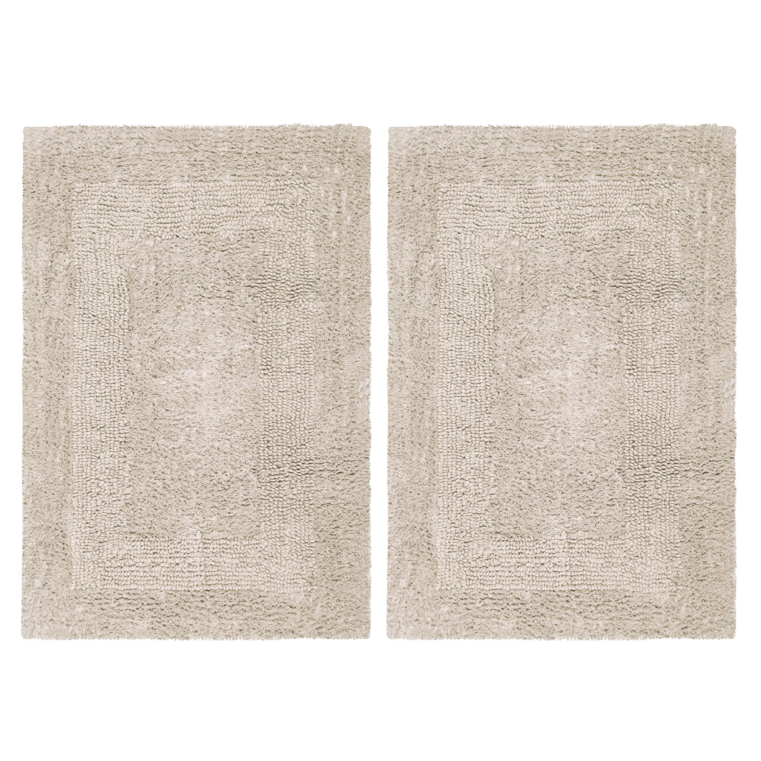 COTTON CRAFT Luxurious Bath Mat Rug - Set of 2 Reversible Heavyweight Step Out Bath Mats for Bathroom Floor, Tub and Shower - Pure Cotton Soft Plush