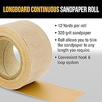 Vista 4 de Dura-Gold Premium – Grano 320 Oro – Rollo de papel de lija continuo de Longboard con soporte de gancho y bucle, 2-3/4 pulgadas de ancho, 12 yardas