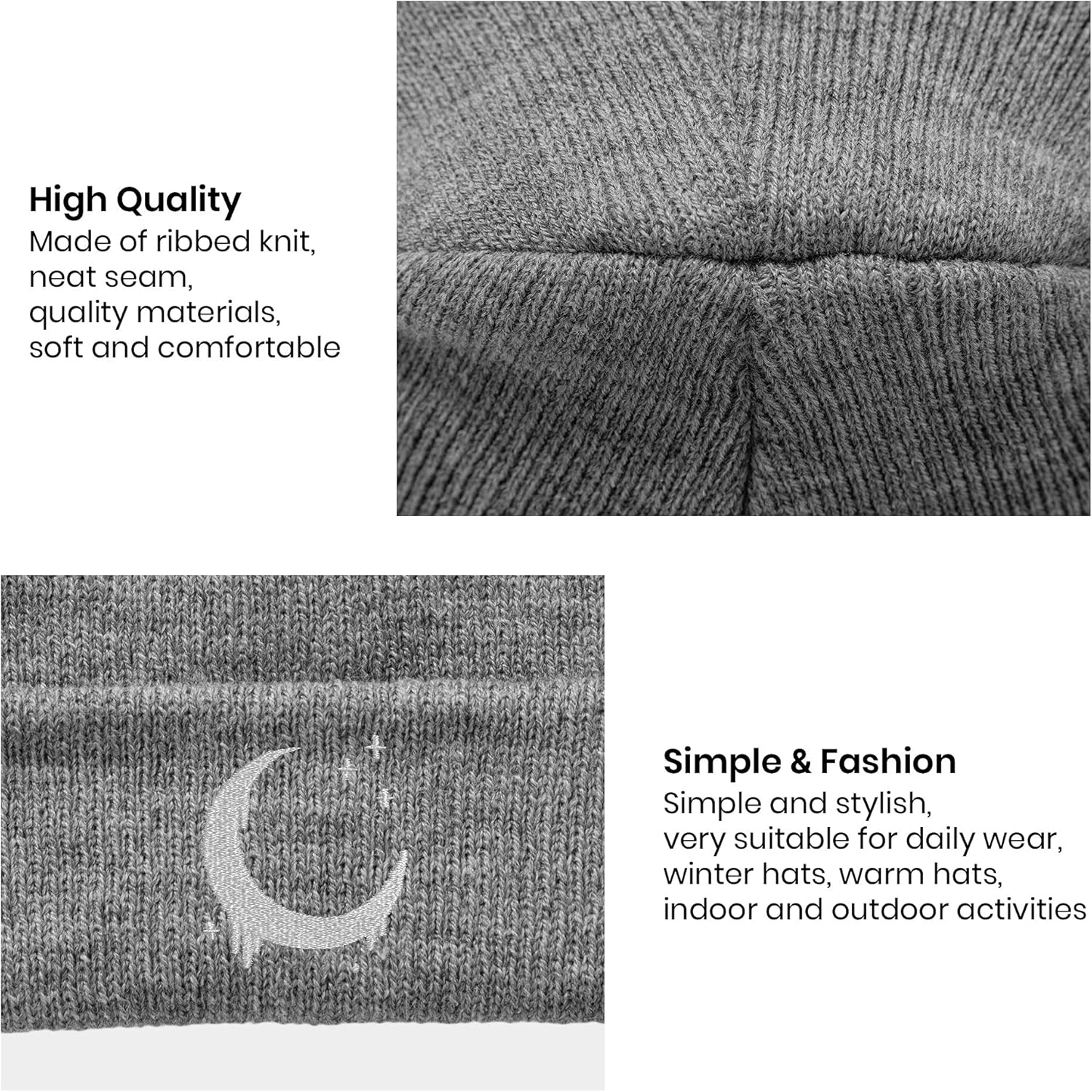 Embroidery Goth Beanie Knit Hats for Men & Women, Embroidery Winter Hats Skull Cap - Image 5